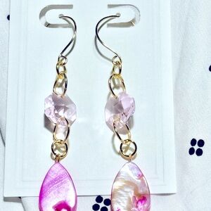 Swarovski pink crystal & mother of pearl pink gold filled earrings New artisan